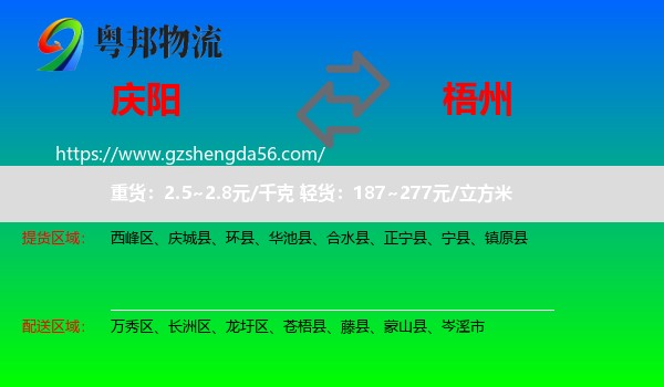庆阳到梧州物流专线