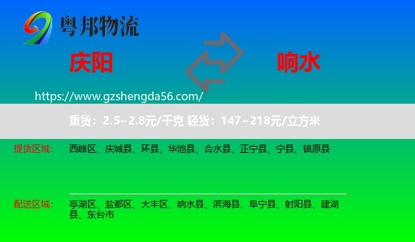 庆阳到响水县物流专线