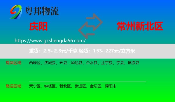 庆阳到新北区物流专线