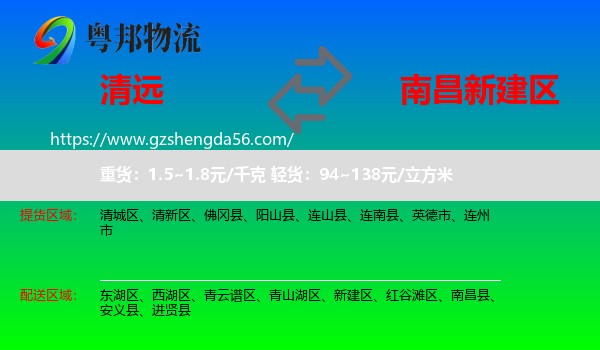 清远到新建区物流专线