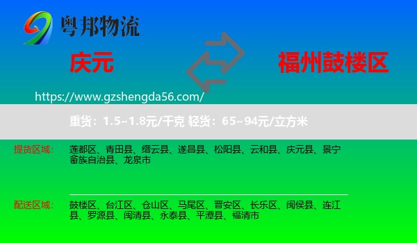 庆元县到鼓楼区物流专线