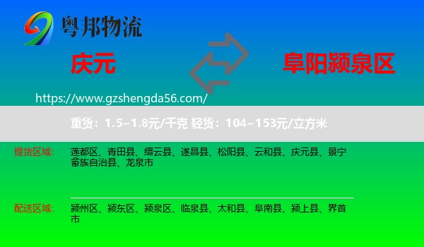 庆元县到颍泉区物流专线