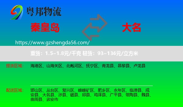 秦皇岛到大名县物流专线