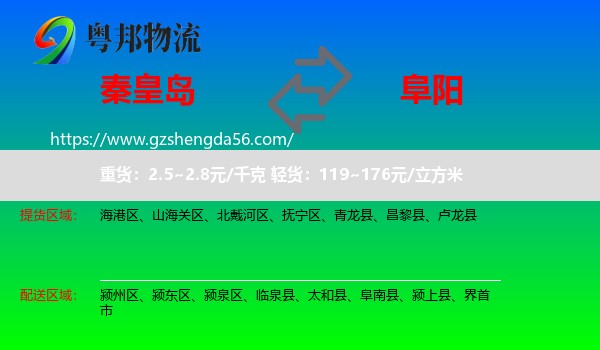 秦皇岛到阜阳物流