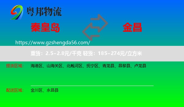 秦皇岛到金昌物流
