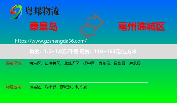 秦皇岛到谯城区物流专线
