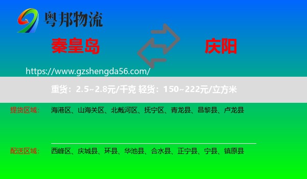 秦皇岛到庆阳物流