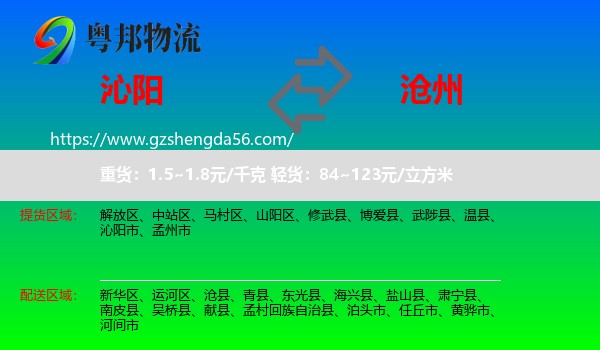 沁阳市到沧州物流专线