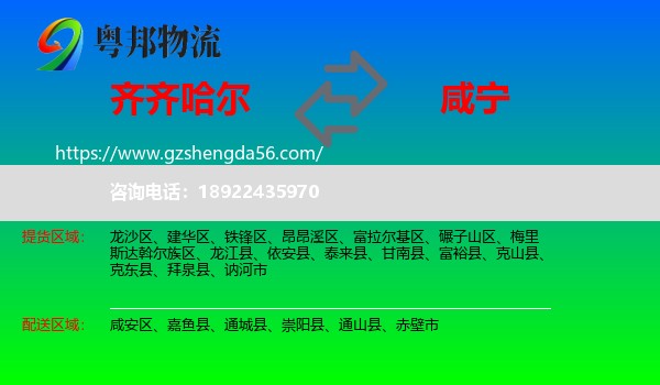 齐齐哈尔到咸宁物流