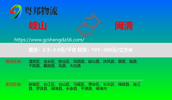 岐山县到闽清县物流专线