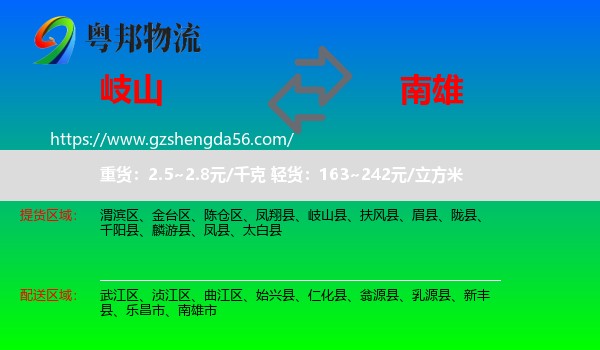 岐山县到南雄市物流专线
