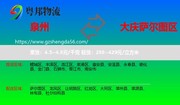 泉州到萨尔图区物流专线