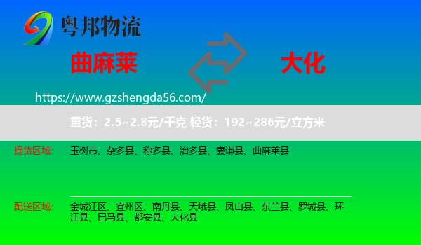 曲麻莱县到大化县物流专线
