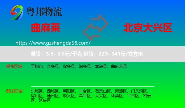 曲麻莱县到大兴区物流专线