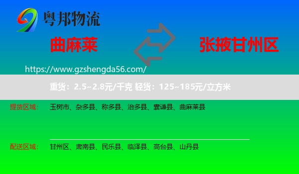 曲麻莱县到甘州区物流专线