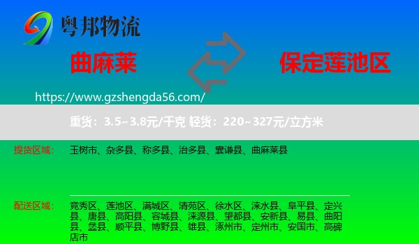曲麻莱县到莲池区物流专线