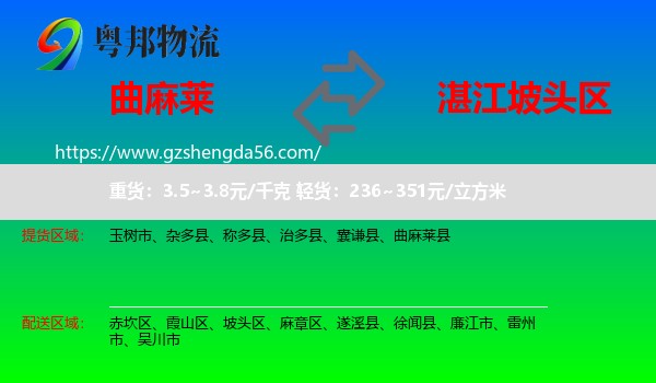 曲麻莱县到坡头区物流专线