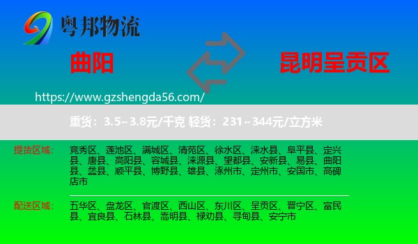 曲阳县到呈贡区物流专线