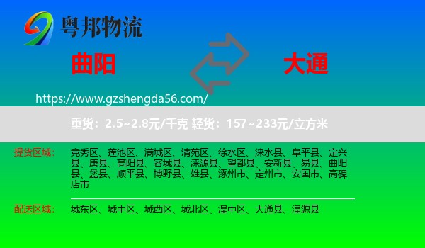 曲阳县到大通县物流专线