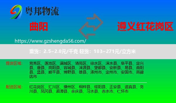 曲阳县到红花岗区物流专线