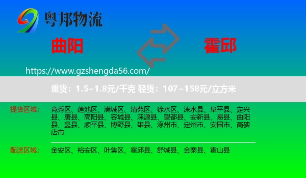 曲阳县到霍邱县物流专线