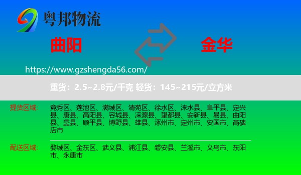 曲阳县到金华物流