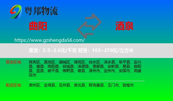 曲阳县到酒泉物流