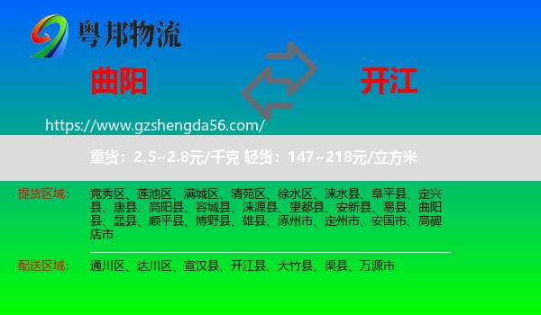 曲阳县到开江县物流专线