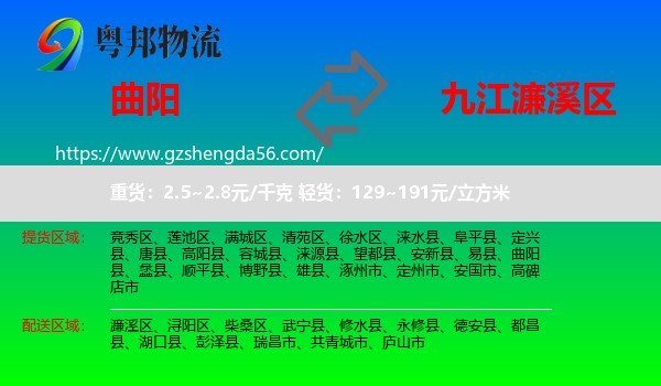 曲阳县到濂溪区物流专线