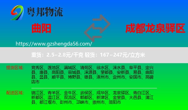 曲阳县到龙泉驿区物流专线