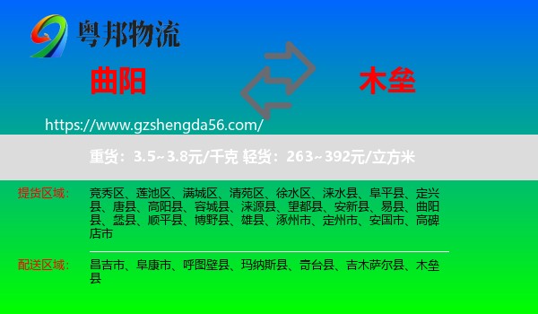 曲阳县到木垒县物流专线