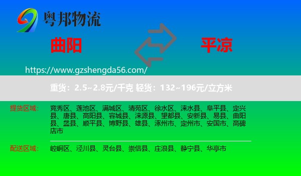 曲阳县到平凉物流