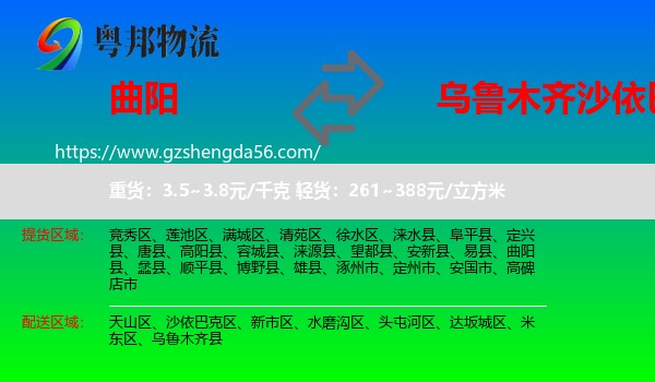 曲阳县到沙依巴克区物流专线