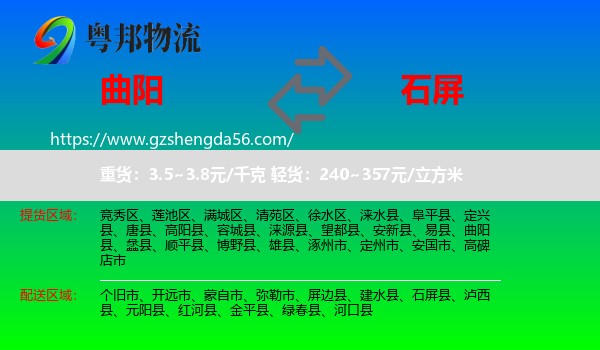 曲阳县到石屏县物流专线