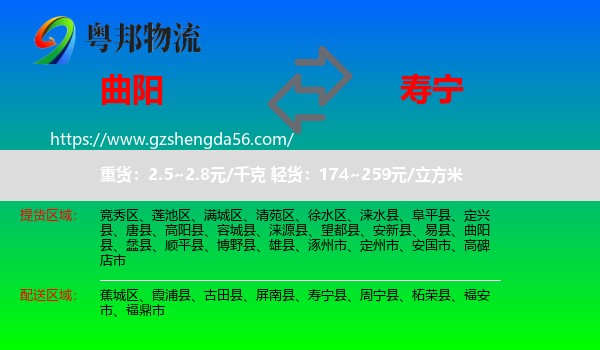 曲阳县到寿宁县物流专线