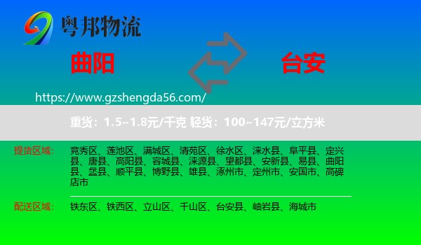 曲阳县到台安县物流专线