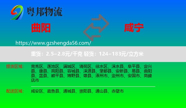 曲阳县到咸宁物流