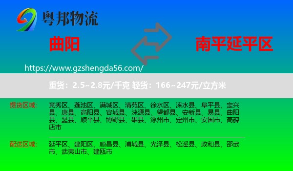 曲阳县到延平区物流专线