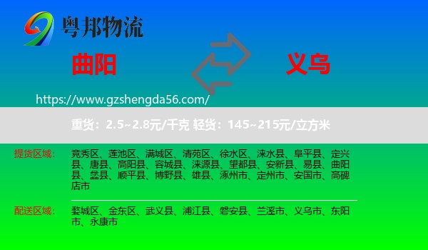 曲阳县到义乌市物流专线
