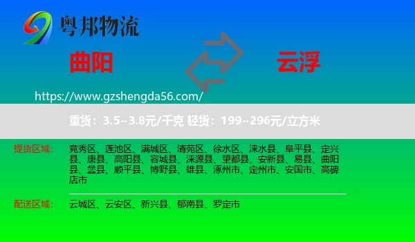 曲阳县到云浮物流