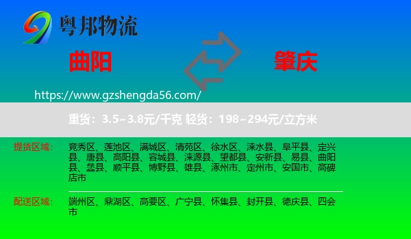 曲阳县到肇庆物流