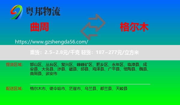 曲周县到格尔木市物流专线