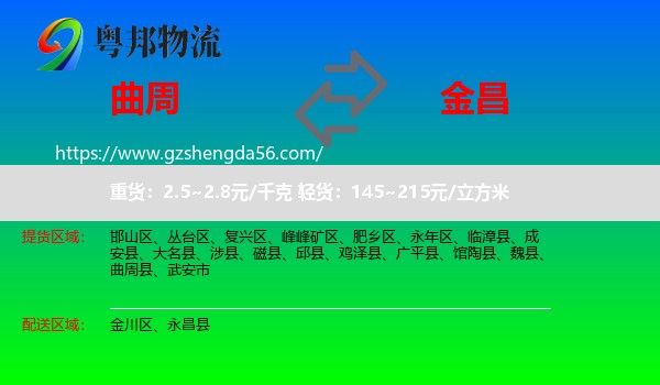曲周县到金昌物流
