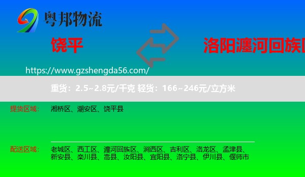 饶平县到瀍河回族区物流专线
