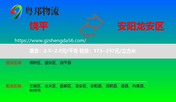 饶平县到龙安区物流专线