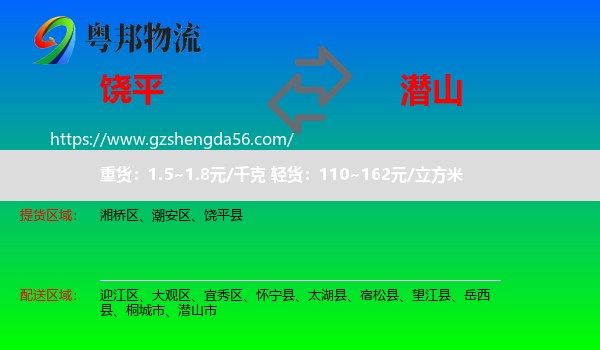 饶平县到潜山市物流专线