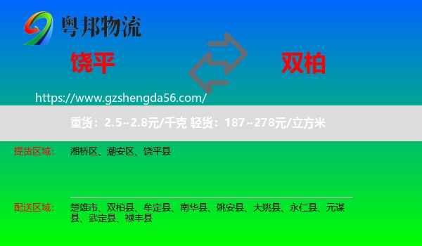 饶平县到双柏县物流专线