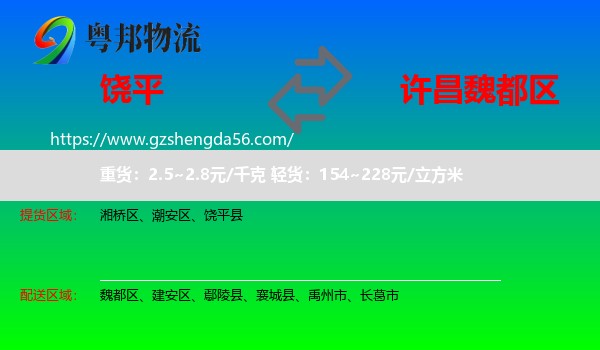 饶平县到魏都区物流专线