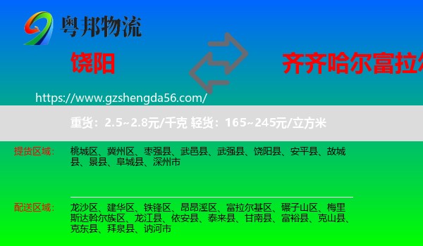 饶阳县到富拉尔基区物流专线