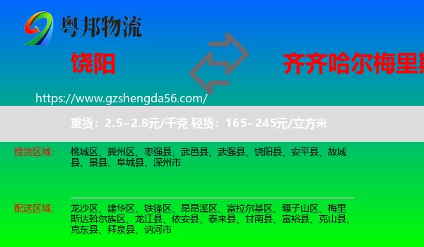 饶阳县到梅里斯达斡尔族区物流专线